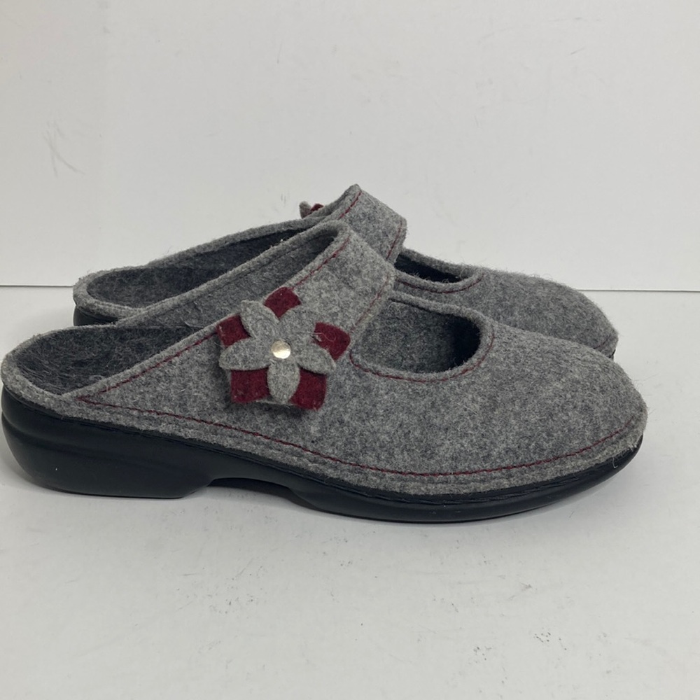 Finn Comfort Arlberg Mules Womens 38 7.5 Gray Wool Felt Round Toe Comfy Clogs